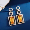 Dangle Earrings EYER Luxury Delicate Blue Cubic Zircon Square Drop Big Yellow CZ Crystal Shiny For Women Unique Geometric Party Jewelry