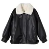 Skórzanie damskie sztuczne zimowe ciepłe sztuczne kurtka swobodny luźne motocyklowy styl uliczny duży płaszcz koreańsko -mody powłoki