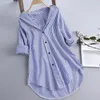 Kvinnors blusar 2023 Summer Striped Print Robe Womens Lapel A Line Vestidos Casual Long Sleeve Kne Dresses Overdimze Fashion Shirt Dress