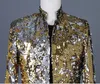 Men's Suits Blazers Shiny Gold Sequin Glitter Long Blazer Jacket Men Stand Collar Slim Fit Tuxedo Suit Blazers Mens Party Prom Stage Clothes Male 230130