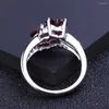 Anillos de racimo GEM'S BALLET 2.94Ct Rodolita natural Granate Corazones dobles de amor Anillo Compromiso de plata esterlina 925 para mujer Joyería