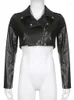 Giacche da donna Cerniera Y2K Motociclista in pelle nera ritagliata Cappotto vintage da donna Punk Coreano Streetwear Capispalla Moda Chic Gothic