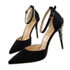 Dress Shoes Pumps Women In High Heels Summer Pointed Toe Womens Sandals Buckle Special Flower Gold Black