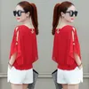 Dames t -shirt lente zomer solide kleur vneck halve mouw blouses vrouw uit schouder elegante casual tops chiffon shirt 230131