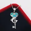 Pendanthalsband JLP261 Kvinnor Key Keart-formad halsband Blue Opal Heart-Shaped Wholesale Fashion Jewelry
