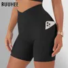 Strój jogi stroje jogi Ruuhee legginsy Women High talia Sport Shorts Biker Sports for Fitness Cross Pocket Pant 230130