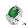 Solitaire ring lyxig etnisk stil dominerande m￤n gr￶n agat retro chalcedon ￶ppna enkla modesmycken trend justerbar storlek b dhhrk