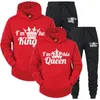 Herrspårar älskare Lover Tracksuit Hoodies Tryck drottning King Par Sweatshirt Plus Size Hooded Clothies Hoodies Women Two Piece Set 230130