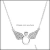 Pendant Necklaces Angel Wings With Ring Crystal Necklace For Women Statement Jewelry Drop Delivery Pendants Dhjfq