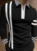 Men's Polos Polo Shirt Zipper Lapel Plaid Stitching Men's Long-sleeved Spring Summer Business Casual Straight Fashion Pullover Top