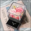 Flores decorativas Guirnaldas Oso de rosa Caja de joyería real conservada hecha a mano Flor de Navidad Conjunto de regalo de cumpleaños de boda para Drop Deli Otefx