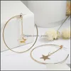 Hoop Huggie Fashion Exaggeration Big Circle Earrings For Women Gold Color Trendy Retro Round Star Personality Jewelry Drop Delivery Otqse