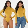 Women's Jumpsuits Rompers 12 Color Mock Turtle Neck Top Skinny Leotard Bodysuit Long Sleeve Bodycon Romper Solid Thong Stretchy Basic Turtleneck XL 230131