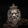 Anelli a fascia Punk Animal Crown Lion Anello per uomo Gioielli gotici maschili 714 Big Size228T Drop Delivery Dhmjs