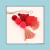 Keychains Lanyards söta Pompom Tassel Keyring Boho Bag Charm Pendant Keychain for Women Purse Handbag Decor Smycken Y423Z Drop Del Dhzh6