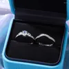 Anéis de casamento Luxury feminino pares de engajamento Acessórios de engajamento 2pcs/conjunto de jóias de moda de zirconia de cristal brilhante embutido