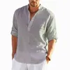 Mäns t-shirts Men Linen Long Sleeve T-shirt Solid Color Loose Casual Overized T Shirt Cotton Linen Shirt Plus Size Shirts Men 230130