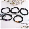 Beaded Strands 8Mm Lava Natural Stone Bead Charm Bracelet Handmade Rock Volcanic Tiger Eyes Beaded Elastic Yoga Chakra Women Men Dr Otutz