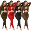 Kobiety Jumpsuits Rompers Seksowne wycięcie skrętu rompers damskie kombinezony swobodny sport fitness pusta długie rękawy legginsy klubowe miękkie kobiety kombinezon 230131