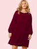 Plus storlek klänningar storlek lös midi tunic klänning lykta ärm o hals casual överdimensionerad kvinna höst 4xl stora bomullsröda kläder 230130