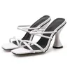 Slippers Blue White Concise Cross Strap Women Open Toe Slip On Sandal Woman High Heel Flip Flops Ladies Sexy Party Shoes Size 42