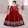 Girl Dresses Children's Dress Temperament Embroidery Lace Long Sleeve Princess Girls' Piano Performance Flower Wedding