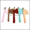 Keychains Lanyards Creative Keychain For Women Fashion Cotton Rope Handwoven Leaf Car Key Chain Bag Pendant Accessory Couple Frien Otafe