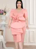 Robes grande taille rose taille femmes col en V manches courtes bouffantes grande fleur longueur au genou tenues pour dames soirée robes de fête d'anniversaire 4XL 230131