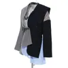 Damenanzüge Blazer Frauen Langer Wollblazer Colorblock Single Button Asymmetrischer High Street Mantel