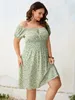 Vestidos de tamanho grande tamanho 4xl vestido de impressão floral para mulheres fora do ombro casual elegante midi verde verão etono de roupa solta 230130