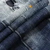 Men's Jeans Fashion Designer Retro Blue Slim Fit Stretch Ripped Hole Trousers Hip Hop Patched Denim Biker Pants Hombre 230131