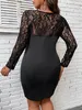 Plus size Dresses Size 4XL Bodycon Curvy Dress for Women Autumn Winter Lace Sleeve Mini Large Big Clothing Evening Party 230130