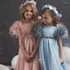 Girl Dresses Luxury Tulle Flower For Wedding Beading Bow Feathers A Line Pageant Gown First Communication Dress