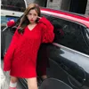 Casual Dresses Women 2023 Autumn Winter Knit Sweater Dress Female V-neck Thick Warm Mini Elegant Ladies Robe Femme Vestidos J96