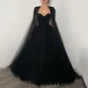 Abiti da festa Sevintage Black A Line Tulle 2 pezzi Abito da ballo con perline Staccabile Cape Evening Allacciatura Abiti formali