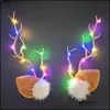 Party Favor Colorf LED Light Christmas Elk Horn Hair Pin Clips Luminous Antler Deer Hairpin Girls Xmas Gift Hairband 3D Reindeer Dro Otj3y