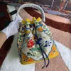 Canvas Bucket Bag Pearl Tote Bag Women Shoulder Crossbody Bags String Handbag Floral Print Rivet Decoration With Lock Cowhide Leather Handle Lady Clutch