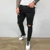 Erkekler Kotlar Erkekler Diz Deliği Yırtılmış Streç Sıska Denim Pantolon Düz Renk Siyah Mavi Sonbahar Yaz Hiphop Stil Slim Fit Pantolon S4XL 230131