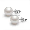 Stud sieraden 6 mm/8 mm/10 mm Pearl Earring 925 Sterling Sier -oorbellen voor trouwfeest Beige kleur 61 N2 Drop levering DH3WK