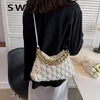 Avondtassen swdf mode geplooid crossbody voor vrouwen ketting decoratie dame schoudertas pu lederen plaid handtassen vrouwelijk kruislichaam