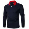 Polos pour hommes printemps et automne couleur unie à manches longues revers t-shirt mince taille européenne Polo 230130