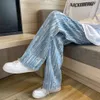 Men's Pants High Street Striped Jeans Mens Loose Straight Mopping Trousers HipHop Hong Kong Style Handsome Wideleg Denim 230131