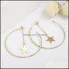 Hoop Huggie Fashion Exaggeration Big Circle Earrings For Women Gold Color Trendy Retro Round Star Personality Jewelry Drop Delivery Otqse