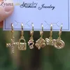 Hoop Earrings 3 Sets Mixed Cross And Animal Set Gold Color Cubic Zircon Lock Heart Dangle Women Party Jewelry