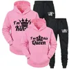 Erkek Trailsits Lover Takip Hoodies Baskı Kraliçe Kral Krallık Sweatshirt Plus Boyutlu Kapüşonlu Giysiler Hoodies Kadın İki Parça Set 230130