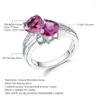 Anillos de racimo GEM'S BALLET 2.94Ct Rodolita natural Granate Corazones dobles de amor Anillo Compromiso de plata esterlina 925 para mujer Joyería