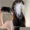 Saç klipsleri barrettes Sonbahar Kış Akrilik Hairclips Kadınlar için Devekuşu Tüy Klipsi Büyük Köpekbalığı Lady Barrette Hairclip Drop Dh2c5