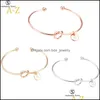 Link Chain 26 Letter Rose Gold Sier Color Knot Heart Bracelet Bangle Zinc Alloy Round Pendant Link Bracelets For Women Girls Drop D Dhboh