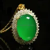 Pendant Necklaces Retro Generous Oval Fl Diamond Imitation Jade Green Egg Face Necklace Synthetic Inlaid Zircon Bdehome Drop Deliver Dhqsh