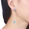 Stud Earrings Dome Bead Round Crystals Long Chain 925 Sterling Silver Trendy Fine Jewelry For Women